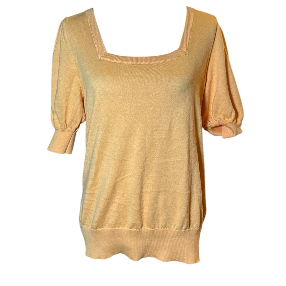DKNY Light Orange Short Puff Sleeve Square Neck Sweater
